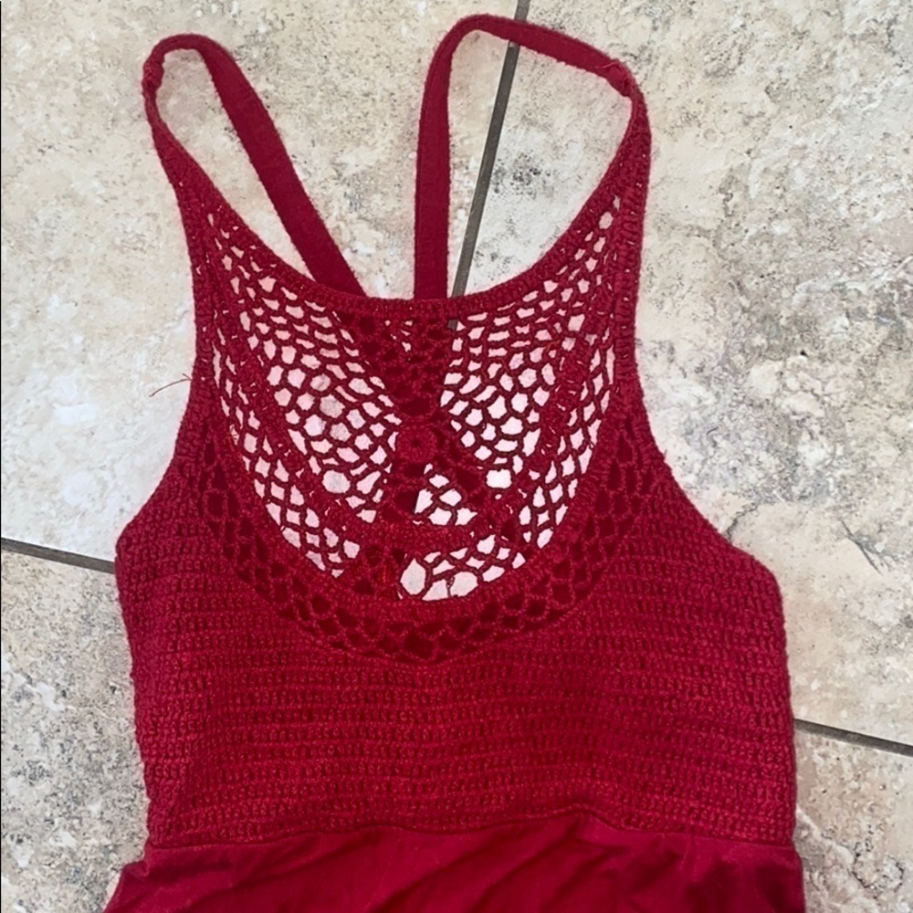 Red dress with crochet top - Picture 2 of 4